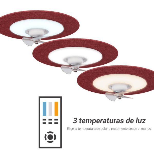 Ventilateur de plafond LED Fono rouge avec réduction de bruit température lumineuse