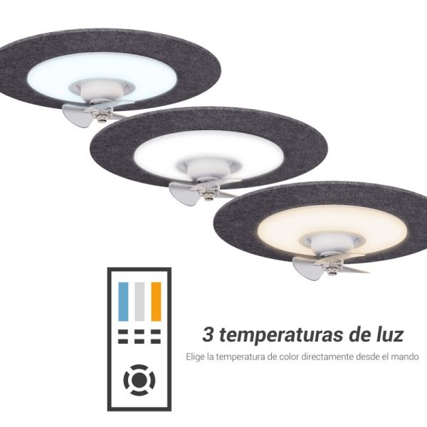 Ventilateur de plafond LED Fono bleu avec réduction de bruit température lumineuse