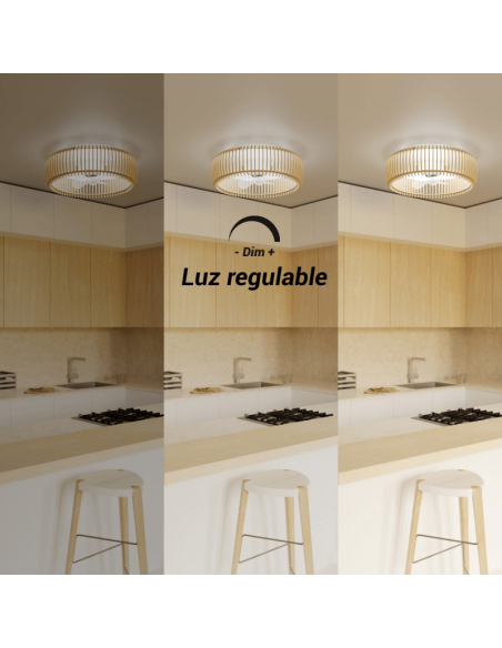 Ventilador de teto LED com tela de madeira Daya DC luz ajustável