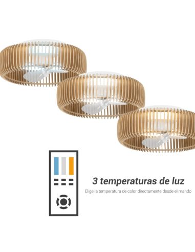 Ventilateur de plafond LED avec écran en bois Daya DC lumière température
