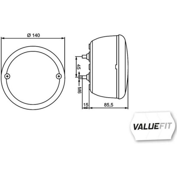 Dimensiones Piloto Trasero LED redondo con Intermitente Posición y Freno Hella Value Fit 2SD 357 026-201 ADR/GGVS | LeonLeds