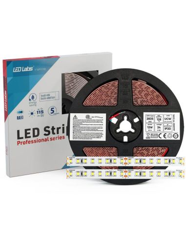 Bande LED 2835 12W/m 24V IP20 5Mètres 115Lm/w Pro Line Garantie 5 Ans LedLabs | leonleds