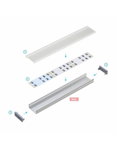 Perfil de Aluminio de Superficie para doble Tira LED ´Dual` 2,02 Metros Lumines | LeonLeds