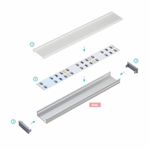 Perfil de Aluminio de Superficie para doble Tira LED ´Dual` 2,02 Metros Lumines | LeonLeds
