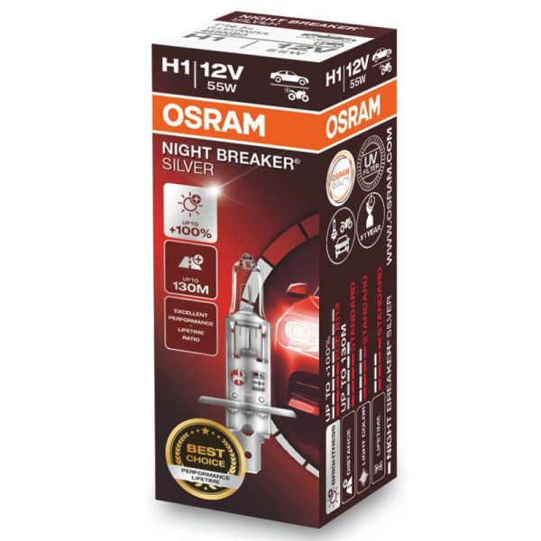 Bombilla H1 Night Breaker Silver 12V +100% Osram - 1 Unidad 64150NBS | LeonLeds