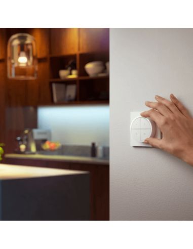 Soporte pared inalámbrico Philips Hue tap switch 4 botones y 1 selector color blanco colocado en la pared