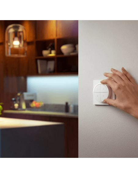 Soporte pared inalámbrico Philips Hue tap switch 4 botones y 1 selector color blanco colocado en la pared