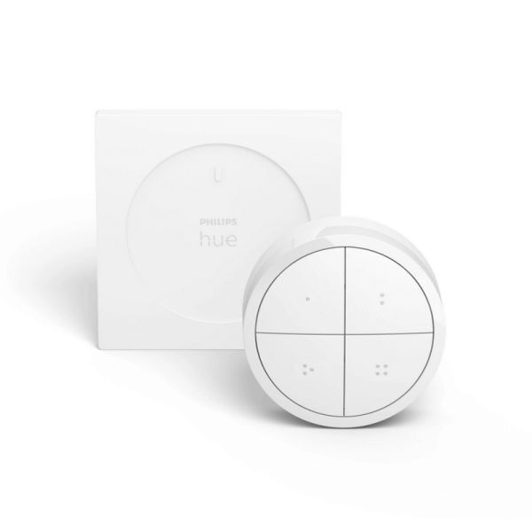 Soporte pared inalámbrico Philips Hue tap switch 4 botones y 1 selector color blanco fuera del soporte