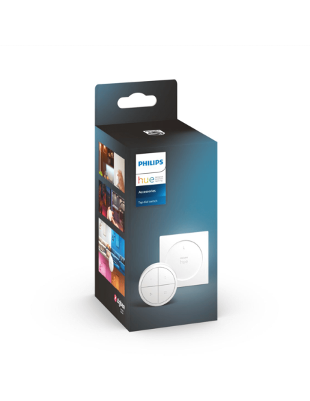 Soporte pared inalámbrico Philips Hue tap switch 4 botones y 1 selector color blanco caja producto