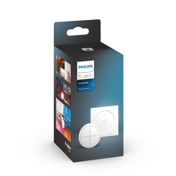 Soporte pared inalámbrico Philips Hue tap switch 4 botones y 1 selector color blanco caja producto