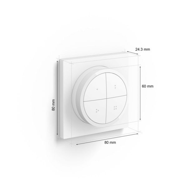 Soporte pared inalámbrico Philips Hue tap switch 4 botones y 1 selector color blanco medidas