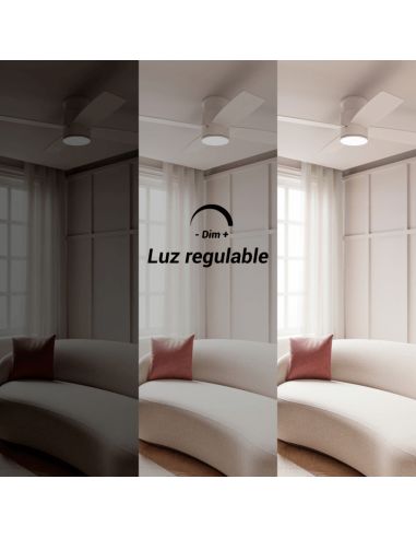 Ventilador de teto LED Taro branco e madeira DC luz ajustável