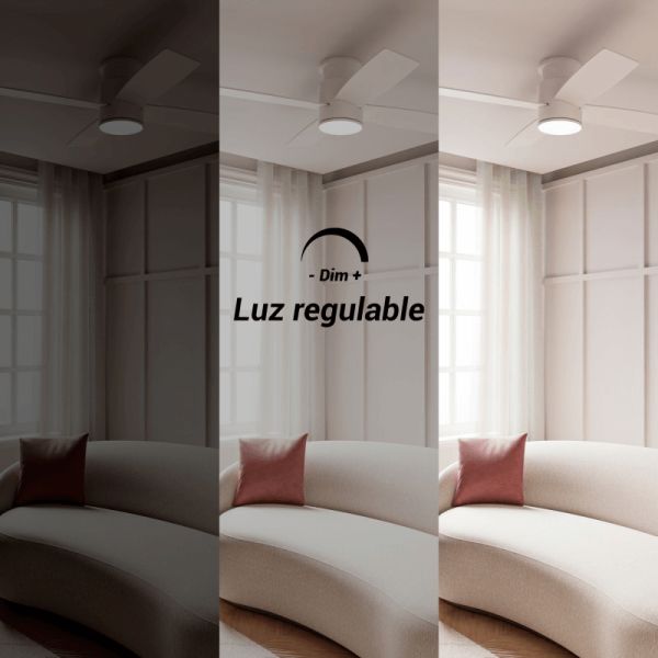 Ventilateur de plafond LED Taro blanc et bois DC lumière réglable