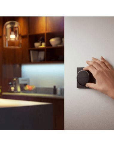 Soporte pared inalámbrico Philips Hue tap switch 4 botones y 1 selector color negro instalado en la pared