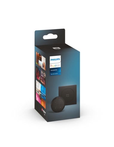Soporte pared inalámbrico Philips Hue tap switch 4 botones y 1 selector color negro caja producto