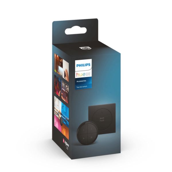Soporte pared inalámbrico Philips Hue tap switch 4 botones y 1 selector color negro caja producto