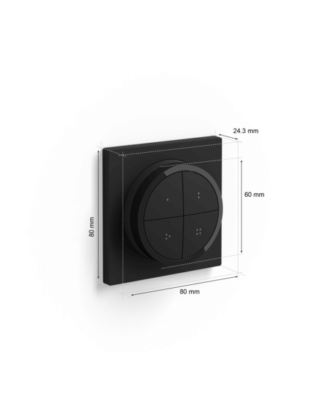 Soporte pared inalámbrico Philips Hue tap switch 4 botones y 1 selector color negro medidas