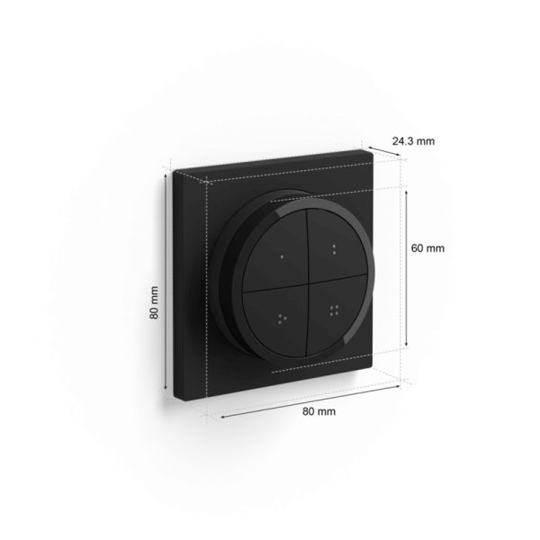Soporte pared inalámbrico Philips Hue tap switch 4 botones y 1 selector color negro medidas