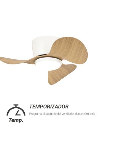 Ventilador de Techo pequeño con LED Monty madera DC temporizador