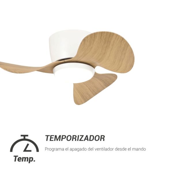 Ventilador de Techo pequeño con LED Monty madera DC temporizador