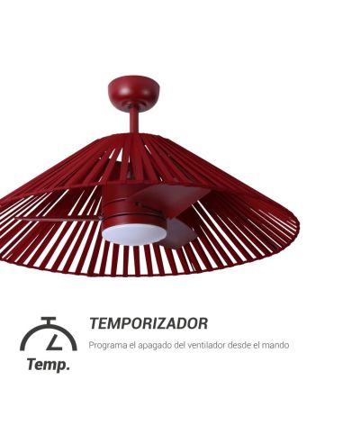 Ventilador de teto Terra LED com timer de tela de nylon bordô