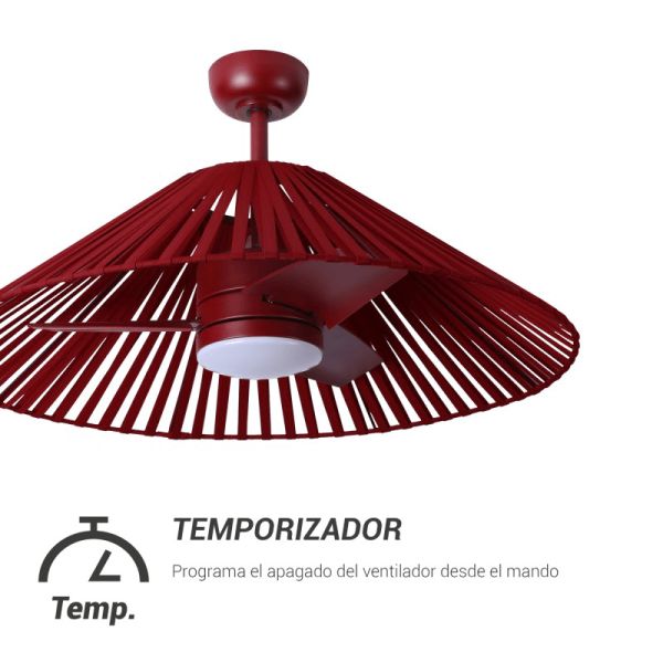 Ventilateur de plafond à DEL Terra avec minuterie d'écran en nylon bordeaux