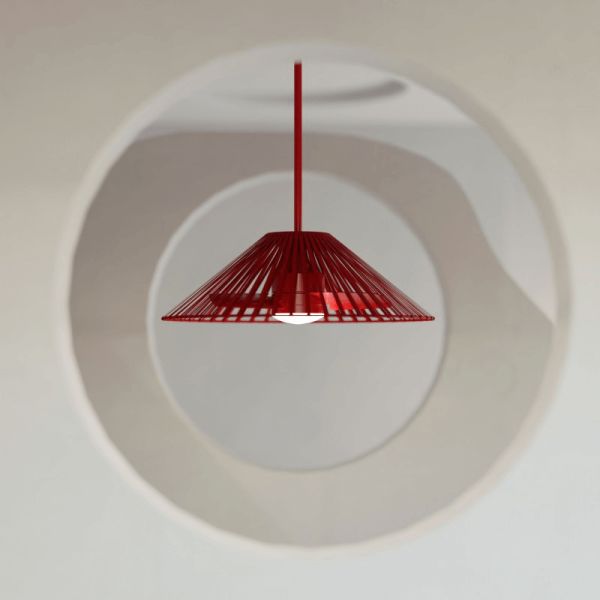 Ventilateur de plafond Terra LED avec écran en nylon bordeaux atmosphère unique