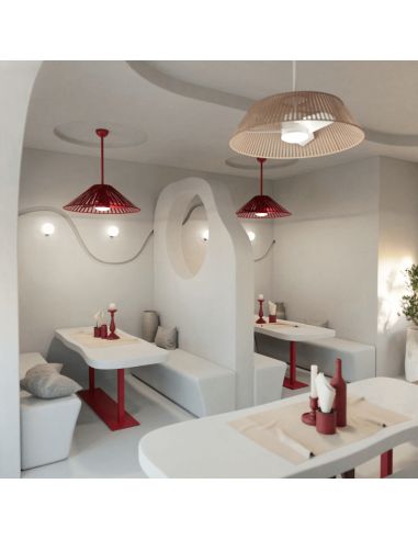 Ventilateur de plafond à DEL Terra avec abat-jour ambiant en nylon bordeaux