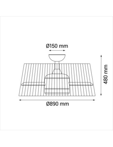 Ventilador de Techo LED Terra con pantalla nylon burdeos medidas