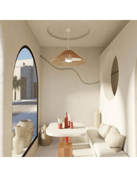 Ventilador de Techo LED Terra con pantalla nylon marrón ambiente