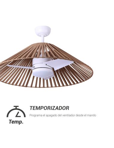 Ventilador de Techo LED Terra con pantalla nylon marrón temporizador