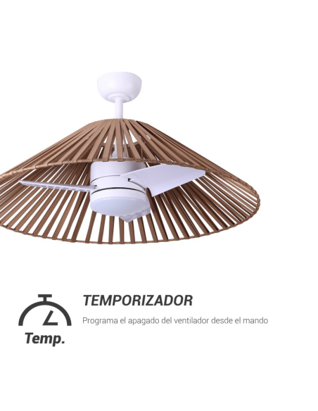 Ventilador de Techo LED Terra con pantalla nylon marrón temporizador
