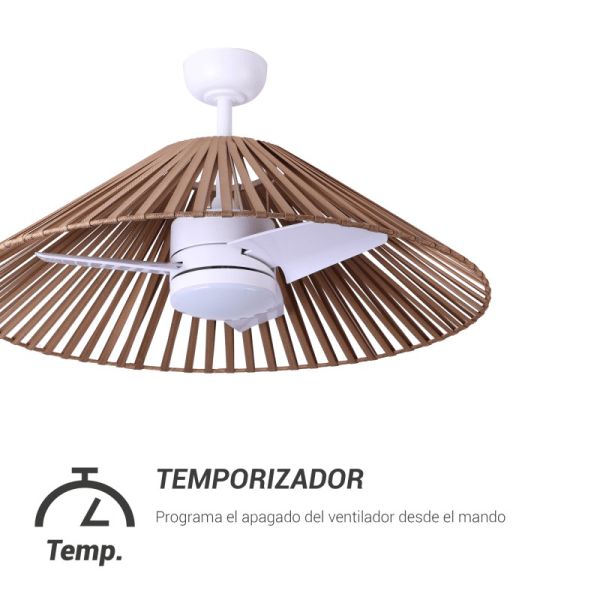 Ventilateur de plafond à DEL Terra avec écran de minuterie en nylon brun