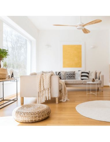Ventilador de teto LED Tonda branco, lâminas de madeira ambiente IP44 DC