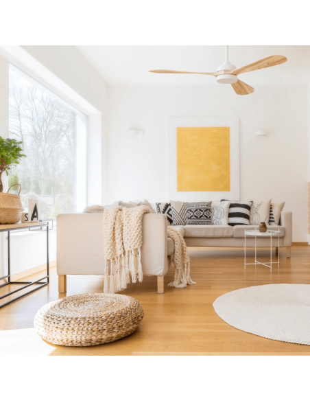 Ventilador de Techo LED Tonda Blanco, Palas en madera IP44 DC ambiente