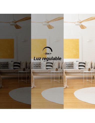 Ventilador de Techo LED Tonda Blanco, Palas en madera IP44 DC luz regulable