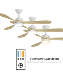 Ventilador de teto LED Tonda branco, lâminas de madeira IP44 DC temperatura de cor