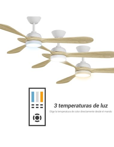 Ventilador de Techo LED Tonda Blanco, Palas en madera IP44 DC temperatura de color