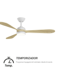 Ventilateur de plafond LED blanc Tonda, pales en bois IP44 DC Timer