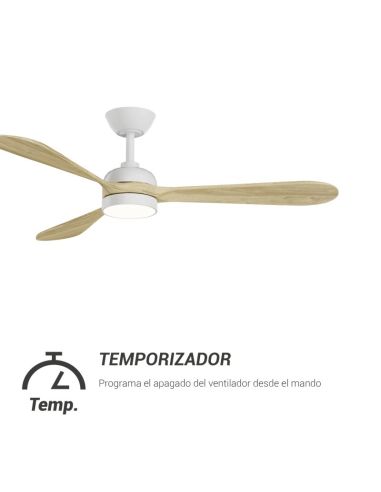 Ventilador de Techo LED Tonda Blanco, Palas en madera IP44 DC temporizador