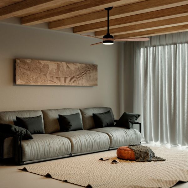 Ventilador de Techo LED Tonda Negro, Palas en madera IP44 DC ambiente
