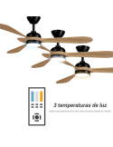 Ventilador de Techo LED Tonda Negro, Palas en madera IP44 DC temperatura de color