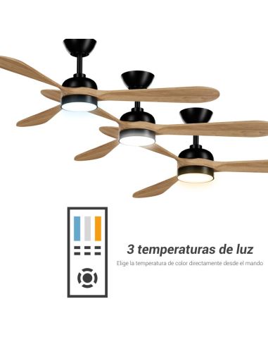 Ventilateur de plafond Tonda Black LED pales bois IP44 DC température de couleur