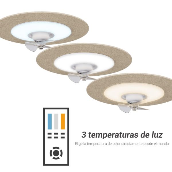 Ventilateur de plafond LED Fono stone avec réduction de bruit température lumineuse