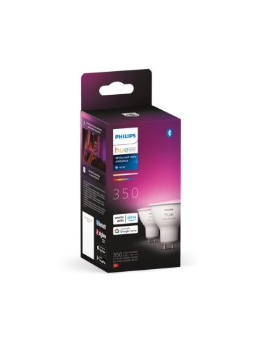 Lâmpada de LED inteligente Philips Hue White e Color Ambiance GU10 5,7 W 2000K-6500K RGB Pack 2 lâmpadas de caixa