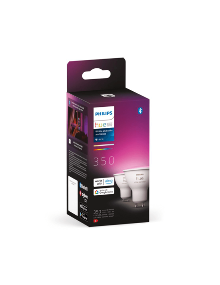 Bombilla inteligente LED Philips Hue White and Color Ambiance GU10 5,7W 2000K-6500K RGB Pack2 caja bombillas