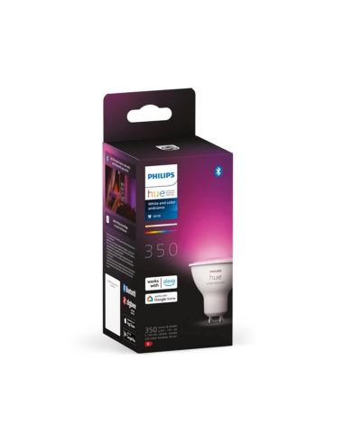 Bombilla inteligente LED Philips Hue White and Color Ambiance GU10 5,7W 2000K-6500K RGB caja producto
