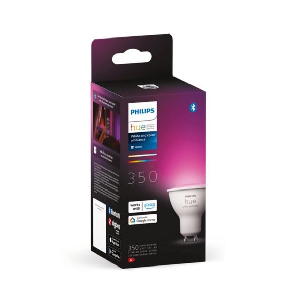 Bombilla inteligente LED Philips Hue White and Color Ambiance GU10 5,7W 2000K-6500K RGB caja producto