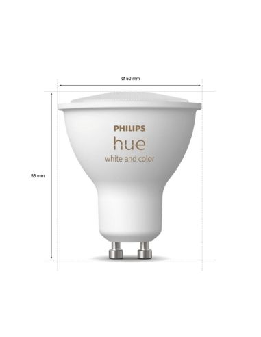 Bombilla inteligente LED Philips Hue White and Color Ambiance GU10 5,7W 2000K-6500K RGB medidas producto