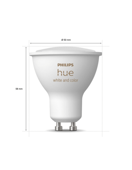 Bombilla inteligente LED Philips Hue White and Color Ambiance GU10 5,7W 2000K-6500K RGB medidas producto